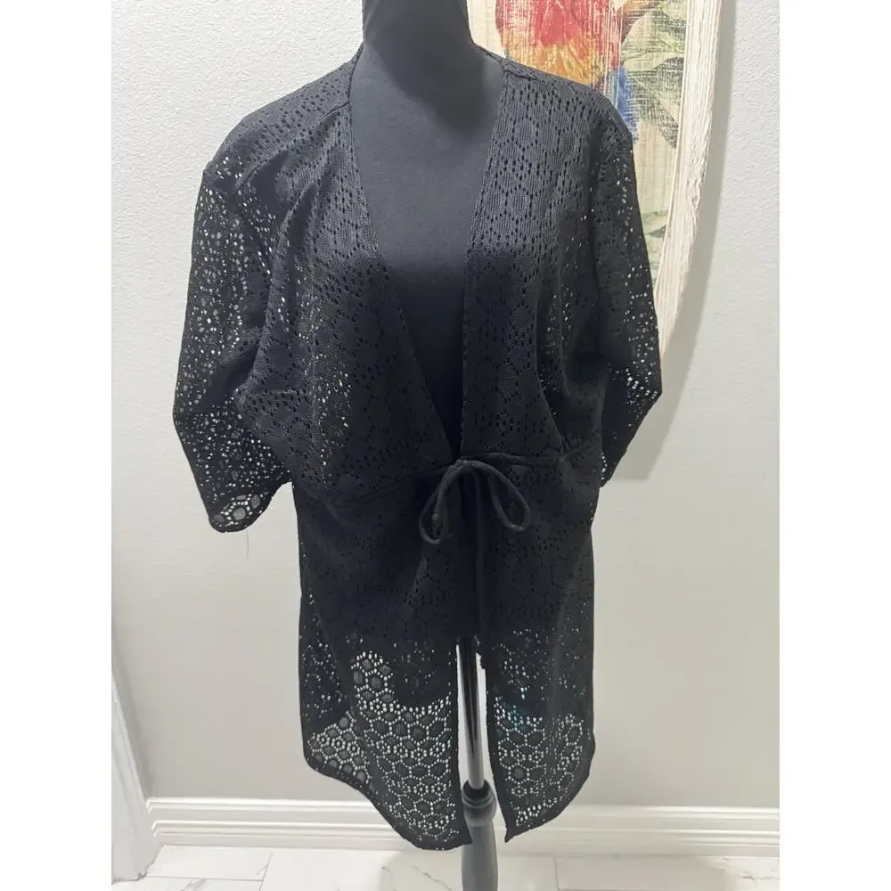 Midnight Spirit Black Cat One Piece Swim Suit With Coverup Women’s Sz XL